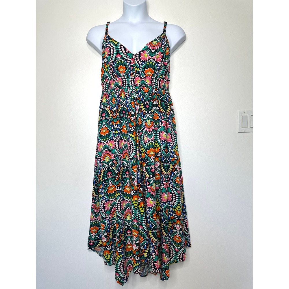 Old Navy Maxi Dress Womens Size XL Floral Tile Blue Cutout Back Multi Color